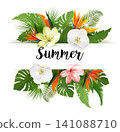 Summer Holiday Background With Tropical Plants And Exotic Flowers. Vector 141088710