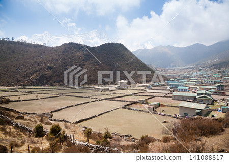 Khumjung town view along EBC trek, Nepal Khumjung town view along EBC trek, Nepal 141088817