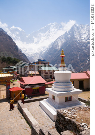 Tengboche monastery with peaks in background, EBC, Nepal Tengboche monastery with peaks in background, EBC, Nepal 141088828