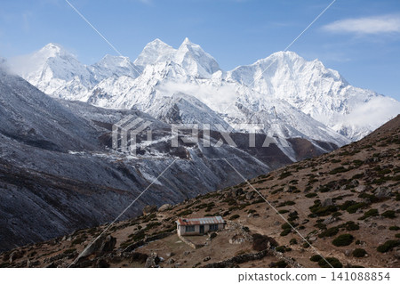 Landscape from Pheriche town area, EBC trekking, Nepal Landscape from Pheriche town area, EBC trekking, Nepal 141088854