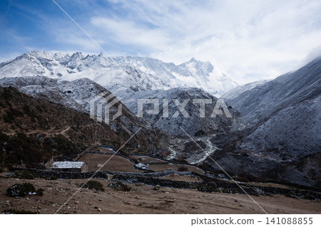 Landscape from Pheriche town area, EBC trekking, Nepal Landscape from Pheriche town area, EBC trekking, Nepal 141088855