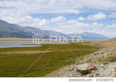 Khurgan lake landscape, Altai, Mongolia, Tsengel district Khurgan lake landscape, Altai, Mongolia, Tsengel district 141088870