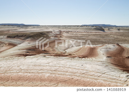 Kyzylkup area landscape, Mangystau desert. Rock strata formations Kyzylkup area landscape, Mangystau desert. Rock strata formations 141088919