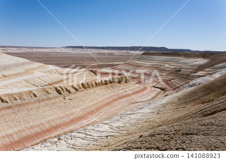 Kyzylkup plateau landscape, Mangystau desert. Rock strata formations Kyzylkup plateau landscape, Mangystau desert. Rock strata formations 141088923
