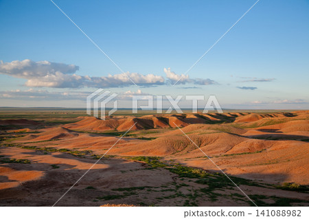 Red stupa rocks landscape, Mongolia. Gobi desert Red stupa rocks landscape, Mongolia. Gobi desert 141088982