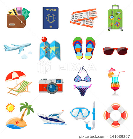 Vacation and Tourism Flat Icons Set Vacation and Tourism Flat Icons Set 141089267