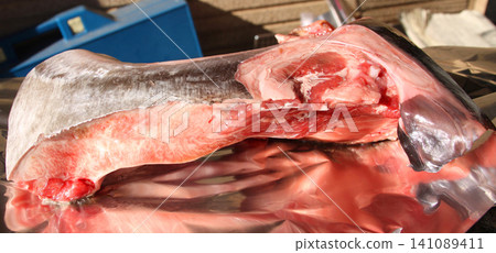 用鋁箔烤的鮪魚頸肉 用鋁箔烤的鮪魚頸肉 141089411