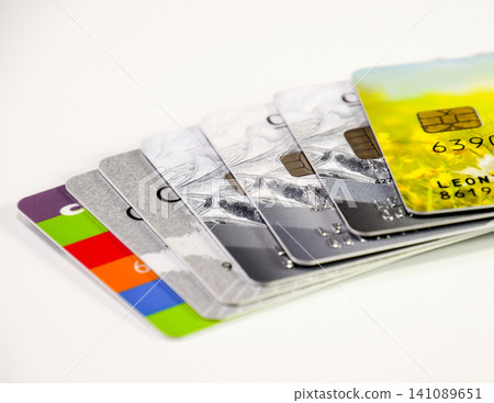 Bank cards. Modern financial instrument of cashless payment Bank cards. Modern financial instrument of cashless payment 141089651