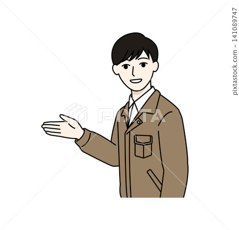 Male worker, beige work uniform, information Male worker, beige work uniform, information 141089747