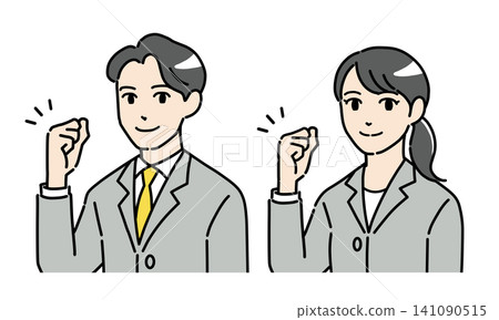 Illustration set of young men and women in suits making a fist pump Illustration set of young men and women in suits making a fist pump 141090515