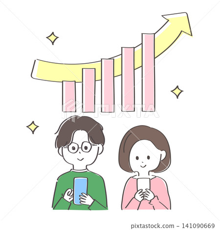 一幅可愛的手繪插圖,描繪了一對夫婦的家庭資產穩步增長。 一幅可愛的手繪插圖,描繪了一對夫婦的家庭資產穩步增長。 141090669