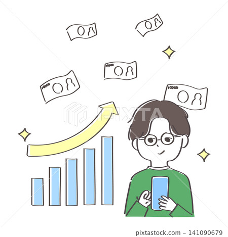 An illustration of a young man who made a lot of money through successful day trading. An illustration of a young man who made a lot of money through successful day trading. 141090679