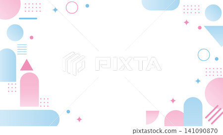 Pink and blue geometric pattern background, Memphis-style frame, with copy space, 16:9 aspect ratio. Pink and blue geometric pattern background, Memphis-style frame, with copy space, 16:9 aspect ratio. 141090870