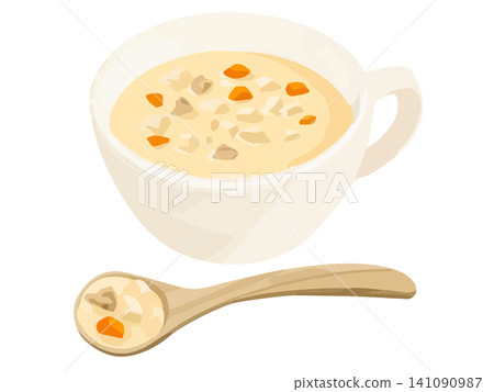 蛤蜊濃湯,用木匙舀一匙。 蛤蜊濃湯,用木匙舀一匙。 141090987