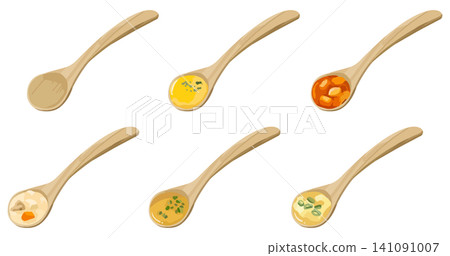 Soup spoonful set (Minestrone, Clam Chowder, Consommé, Corn Soup, Egg Soup) 141091007