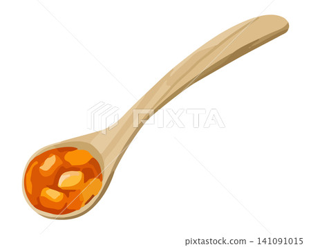 一把木勺,湯匙上盛著一匙蔬菜湯。 一把木勺,湯匙上盛著一匙蔬菜湯。 141091015