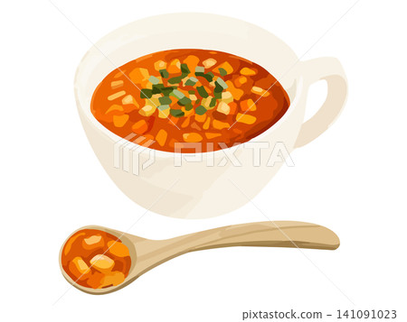 Minestrone soup and a spoonful of it using a wooden spoon. Minestrone soup and a spoonful of it using a wooden spoon. 141091023