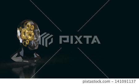 Transparent Human Head With Gears On Dark Background 3d Render. 141091137