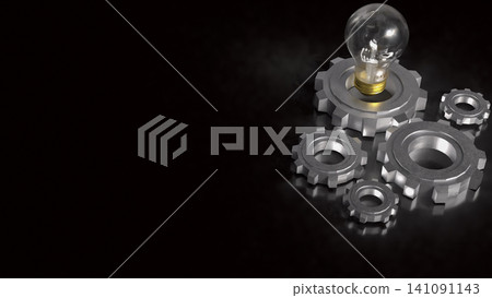 Innovative Light Bulb And Engineering Gear Concept 3d render. 141091143