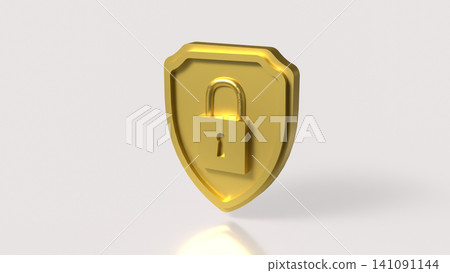 Golden Shield Padlock Symbol For Data Security Protection 3d render. 141091144