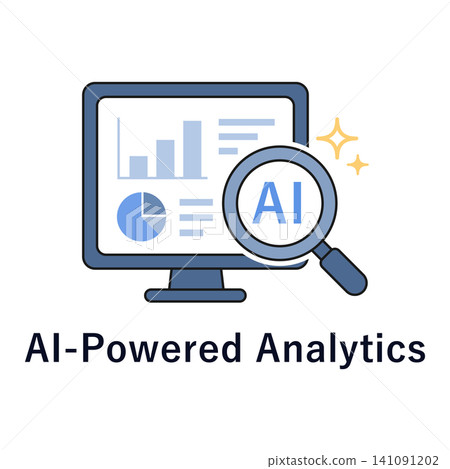 Illustrations of a computer screen and graphs analyzed by AI Illustrations of a computer screen and graphs analyzed by AI 141091202