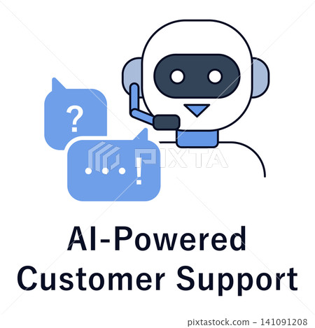 Illustration of an AI-powered support robot that handles customer inquiries. Illustration of an AI-powered support robot that handles customer inquiries. 141091208