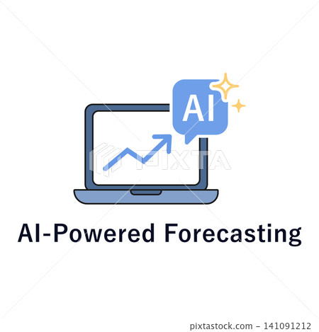 An illustration of a laptop computer and graphs that use AI to predict the future. 141091212