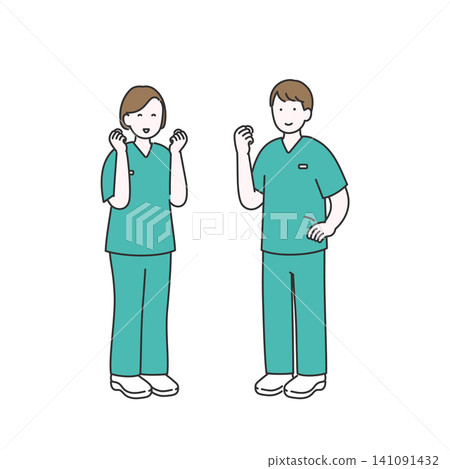 圖解:一名身穿手術服的醫護人員正興奮地揮舞拳頭。 圖解:一名身穿手術服的醫護人員正興奮地揮舞拳頭。 141091432