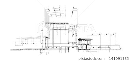 3D illustration of building, construction, and piping 3D illustration of building, construction, and piping 141091583