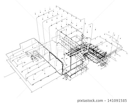 3D illustration of building, construction, and piping 3D illustration of building, construction, and piping 141091585