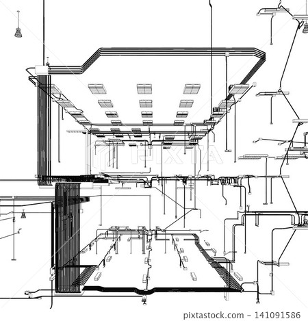 3D illustration of building, construction, and piping 3D illustration of building, construction, and piping 141091586