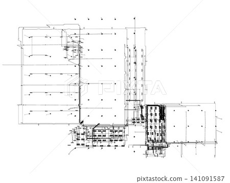 3D illustration of building, construction, and piping 3D illustration of building, construction, and piping 141091587