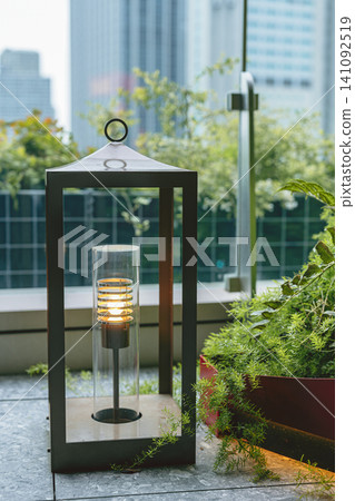 Lantern-style outdoor lighting placed on the terrace Lantern-style outdoor lighting placed on the terrace 141092519