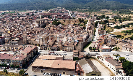 Montblanc medieval town walls overviewing Catalonia landscape Montblanc medieval town walls overviewing Catalonia landscape 141093058