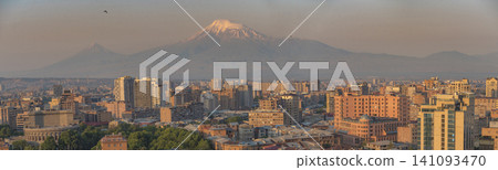 Panoramic Yerevan city view with Opera house and mount Ararat at sunset with copy space Panoramic Yerevan city view with Opera house and mount Ararat at sunset with copy space 141093470