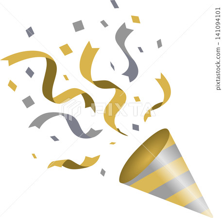 Illustration of confetti and ribbons popping out of a cracker - Party item - Gold, Silver 141094101