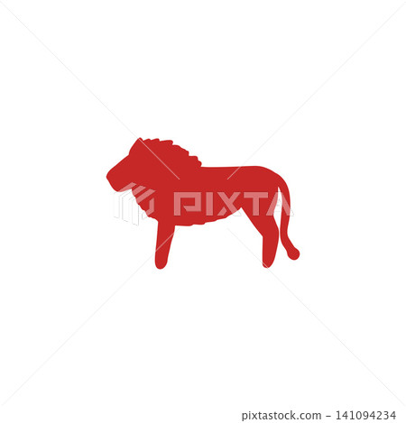 A powerful lion silhouette illustration with a red and white background and animal motifs. A powerful lion silhouette illustration with a red and white background and animal motifs. 141094234