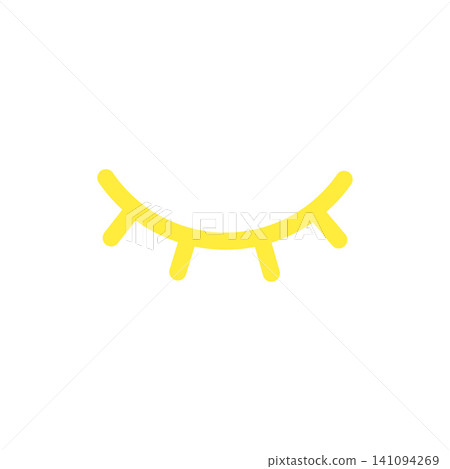 Icon of a face with closed eyelids - yellow, simple, minimalist, symbolizing sleep and rest. Icon of a face with closed eyelids - yellow, simple, minimalist, symbolizing sleep and rest. 141094269