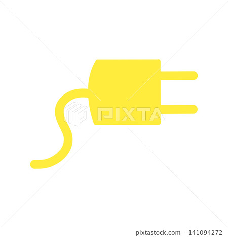 Illustration/icon of a yellow electrical plug, white background, power supply, outlet, connection. Illustration/icon of a yellow electrical plug, white background, power supply, outlet, connection. 141094272