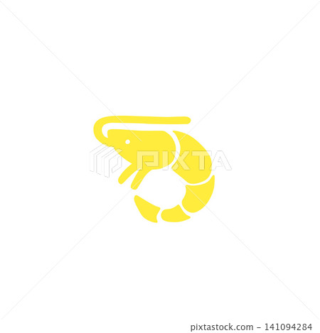 Simple illustration/icon of a yellow shrimp on a white background. 141094284
