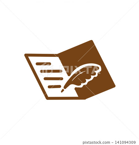 Illustrations of a quill pen and an open notebook for business, education, and literature. Illustrations of a quill pen and an open notebook for business, education, and literature. 141094309