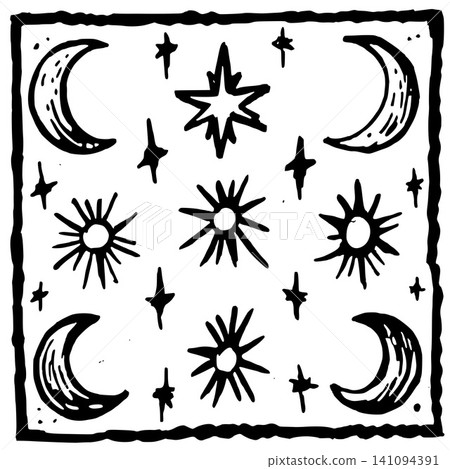 Hand Drawn Celestial Pattern Tile Vector Illustration Hand Drawn Celestial Pattern Tile Vector Illustration 141094391