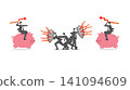Business team struggling under extreme financial pressure, exhausted defense against market risks, corporate crisis limit, wealth protection failure risk concept 141094609