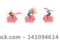 Businessmen facing multi-directional financial attack, crisis management concept, wealth protection dilemma, navigating market risk, business struggle under pressure 141094614
