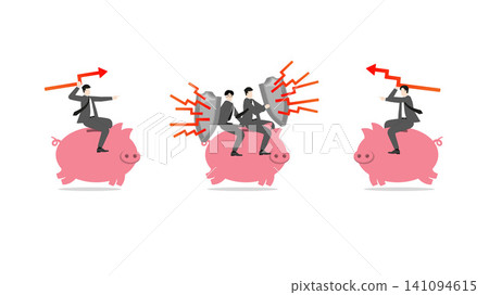 Business team standing together holding shield to resist market risk, corporate unity against financial threats, collective resilience, wealth protection strategy 141094615