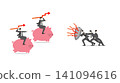 Team of businessmen defending together against dual-side financial attack, crisis management cooperation, wealth protection strategy, navigating market risks together 141094616