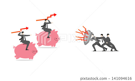 Team of businessmen defending together against dual-side financial attack, crisis management cooperation, wealth protection strategy, navigating market risks together Team of businessmen defending together against dual-side financial attack, crisis management cooperation, wealth protection strategy, navigating market risks together 141094616