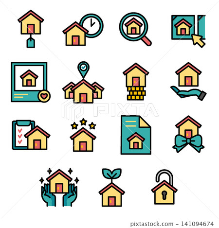 Real Estate & Property Icon Set - Colored Outline Real Estate & Property Icon Set - Colored Outline 141094674