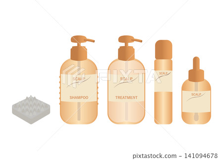 Illustration of a set of scalp skincare and haircare items. Illustration of a set of scalp skincare and haircare items. 141094678