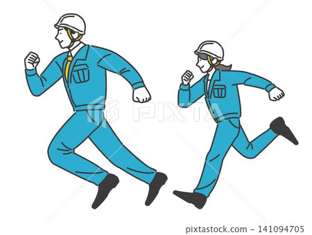 Vector illustration of a worker wearing a helmet running towards the future / Communication / Site supervisor / Engineering Vector illustration of a worker wearing a helmet running towards the future / Communication / Site supervisor / Engineering 141094705